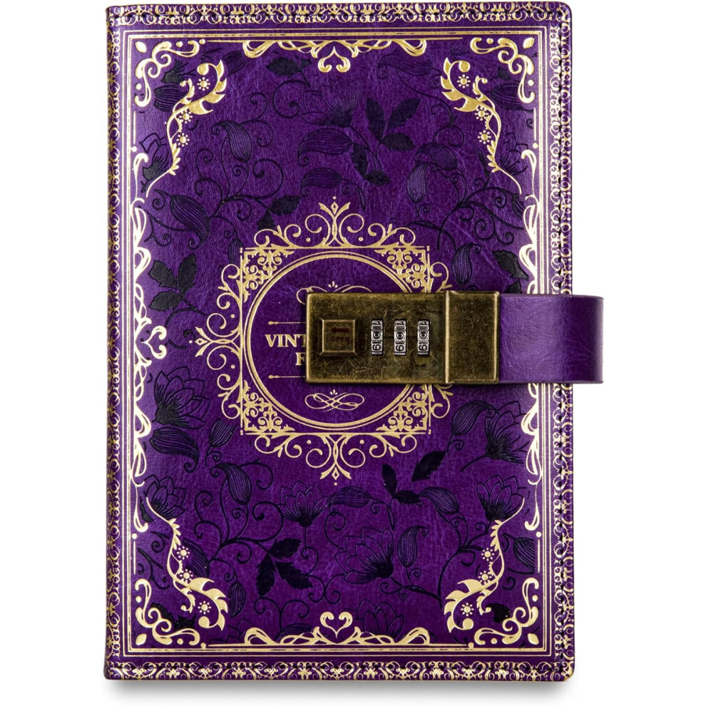Diary with Lock A5 PU Hardcover Leather Journal Notebooksfor Writing for Work, School Supplies Composition Notebooks Planner(Purple)-image-OPC-PH98FPK-NEW