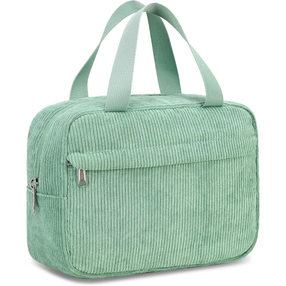 Tianfu Cream Makeup Bag For Women Girls Cute Corduroy Travel Cosmetic Tote Large Make Up Organizer Toiletry Bags Zipper Pouch Purse