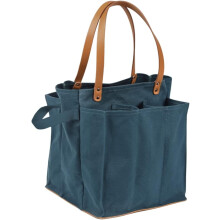 Farmer's Market Tote Shopping Bags with Handles 7 Pocket Large Utility Tote Bag Heavy Duty Canvas Bag with Vegan Leather Base Reusable Tote Bag