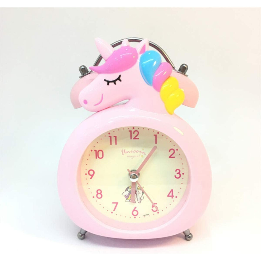 Unicorn Bedroom Alarm Clock,Vintage Loud Twin Bell Cartoon Alarm With Button Night ,Battery Operated Non-Ticking Silent Alarm Clock(Pink) Light/Pink Tianfu