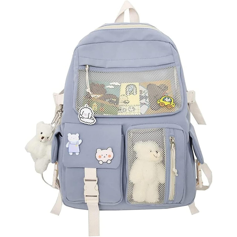 Tianfu Kawaii Backpack With Cute Pin And Accessories Cute Kawaii Backpack For School Bag Kawaii Girl Backpack (Blue) Blue