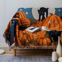 130*160cm,Halloween Blanket Sofa Blanket Fringe Throw Blanket Cotton Lightweight for Chair Sofa Couch Bed Cover Fit Home Cozy Knit Blankets