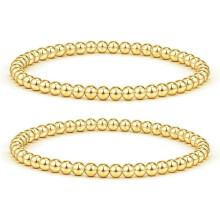 Gold Beaded Stackable Bracelets for Women 14K Gold Plated Bead Ball Bracelet Stretch Handmade Cute Round Beads Dainty Bracelet for Teen Girls