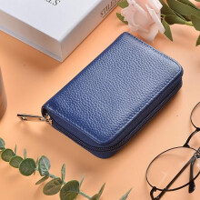 Genuine Leather Credit Card Holder Zipper Wallet With 26 Card Slots