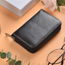 Genuine Leather Credit Card Holder Zipper Wallet With 26 Card Slots