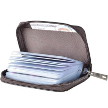 Genuine Leather Credit Card Holder Zipper Wallet With 26 Card Slots