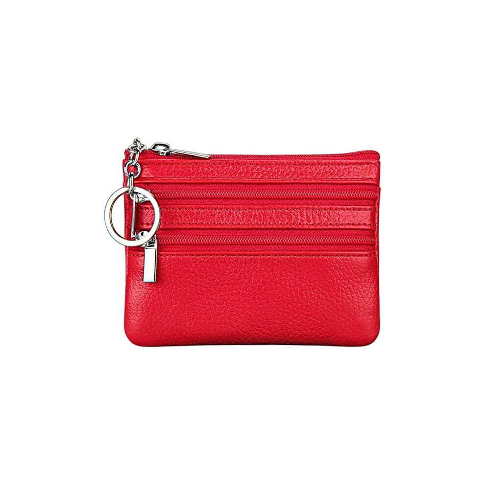 Tianfu Women's Genuine Leather Coin Purse Mini Pouch Change Wallet With Keychain