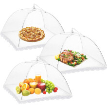 3pcs Food Covers 14'' Pop-Up Encrypted Mesh Plate Serving Tents, Fine Net Screen Umbrella for Outdoors,Parties,Picnics,BBQs,Reusable and Collapsible