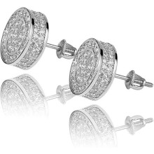 Aretes Para Hombre 925 Sterling Silver Iced out CZ Hypoallergenic Round Screw Back Stud Earrings for Men