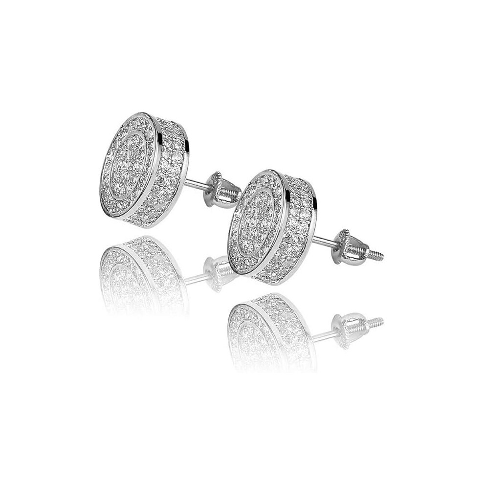 Tianfu Aretes Para Hombre 925 Sterling Silver Iced Out Cz Hypoallergenic Round Screw Back Stud Earrings For Men Silver,Gold