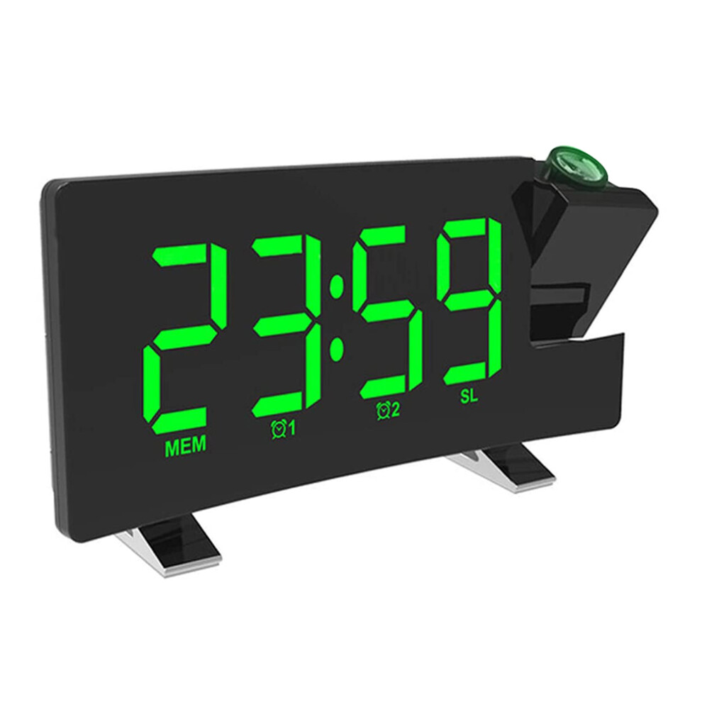 Projection Alarm Clock, Radio Digital Clock With Usb Charger, 0-100% Full Range Brightness Dimmer, Dual Alarm Clock For Heavy Sleeper- Word Green Tianfu
