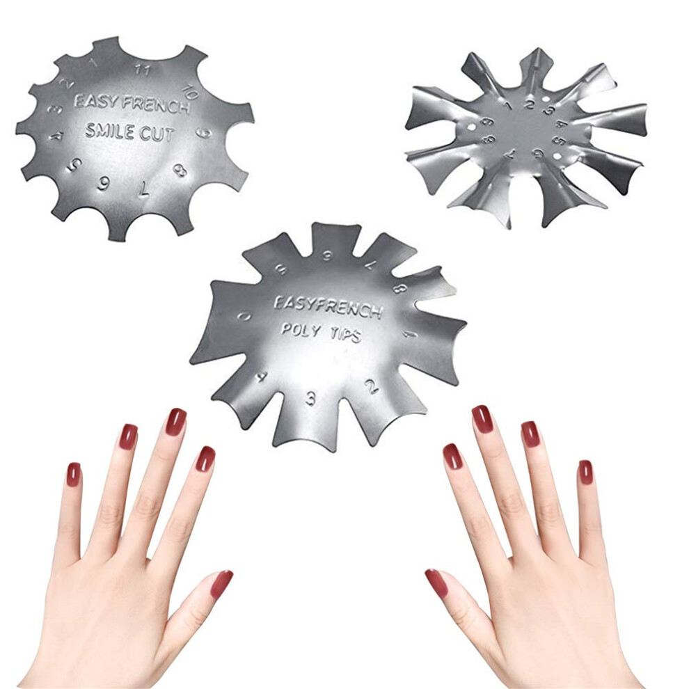 Tianfu Silver 3 Pcs Manicure Edge Trimmer Nail Art Edge Trimmer French Smile Line Tools Metal Template Cutter For Acrylic French Nails