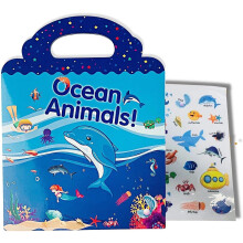 Reusable Sticker Books-Ocean Animal Stickers,Durable and Non-Adhesive ,Window Clings for Kids,Educational Stickers Toy for Kids Toddlers