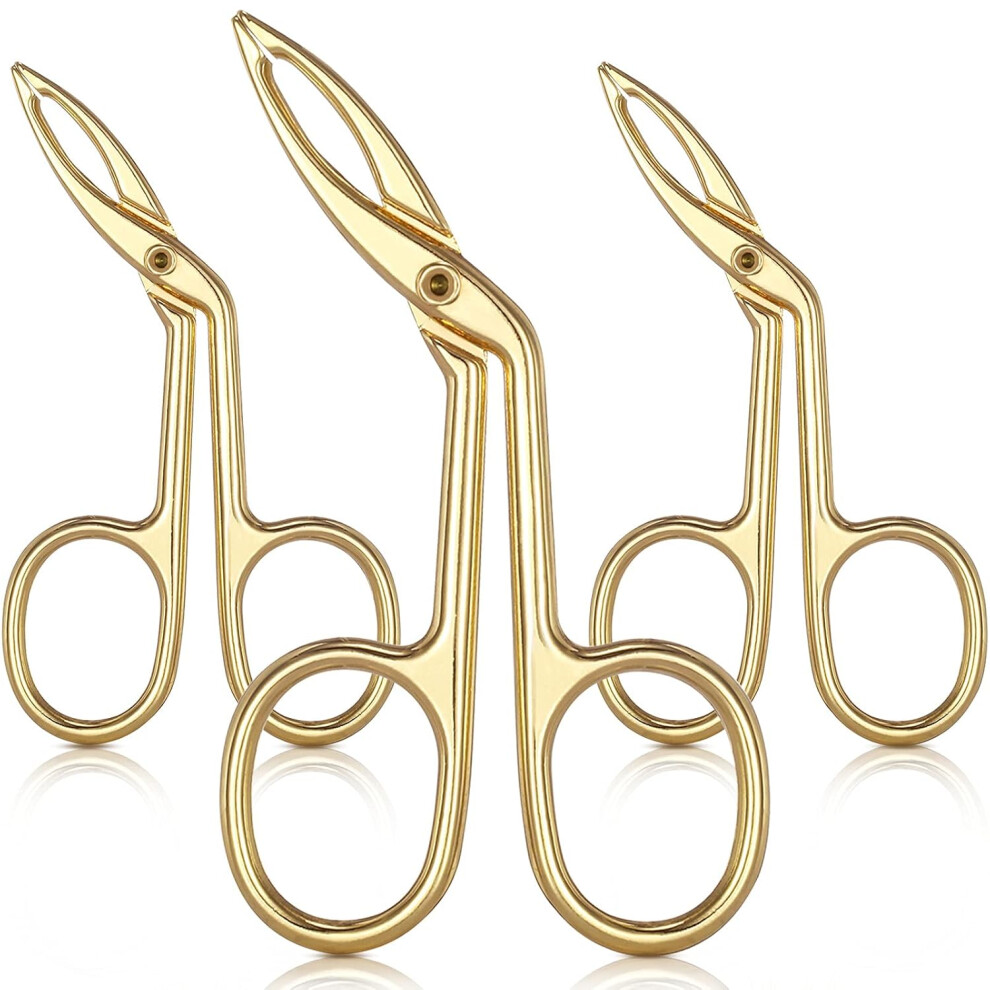 Tianfu Gold 3 Packs Eyebrow Tweezers, Scissors Shaped Eyebrow Straight Tip Tweezers Clip, Flat Tip Tweezers Hair Plucker- Plated