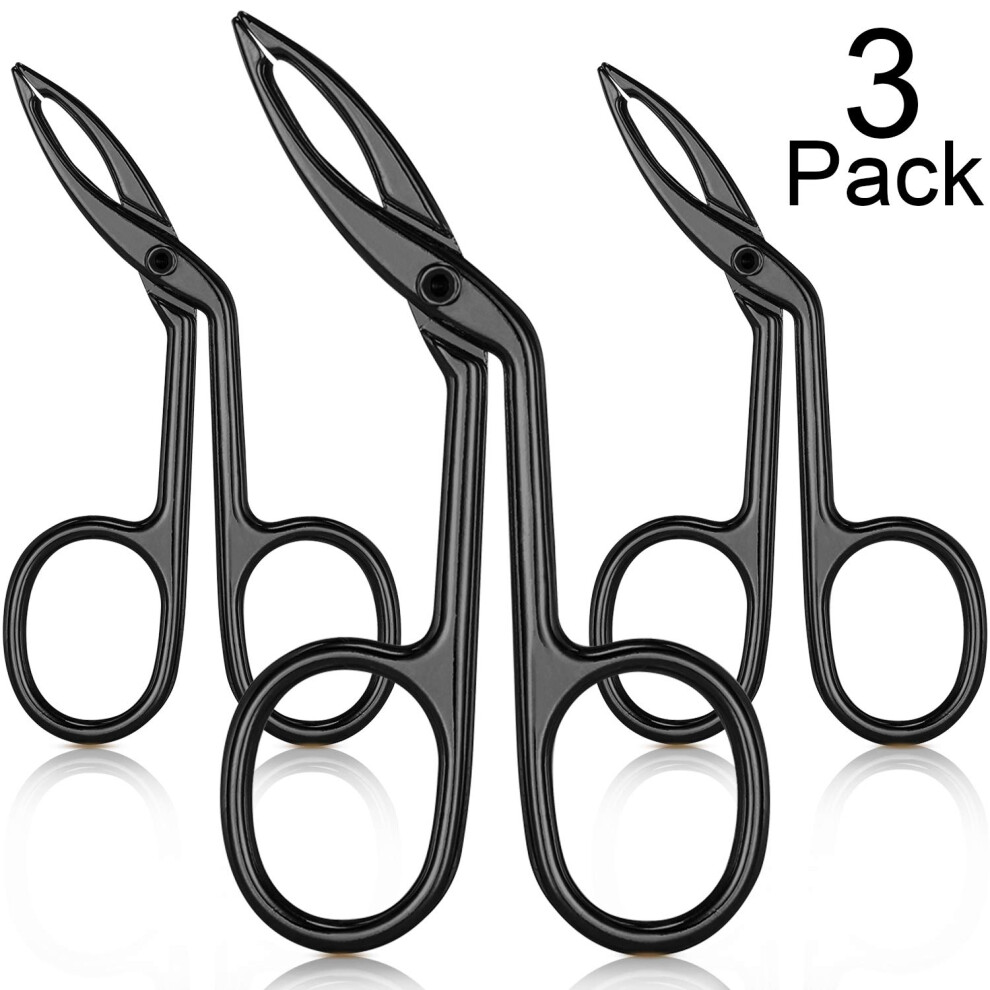 Tianfu Black 3 Packs Eyebrow Tweezers, Scissors Shaped Eyebrow Straight Tip Tweezers Clip, Flat Tip Tweezers Hair Plucker- Plated