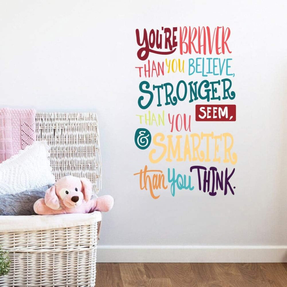 Tianfu Colorful Inspirational Quote Wall Decal-You¡Re Braver Than You Believe,Stronger Than You Seem,Smarter Than You Think