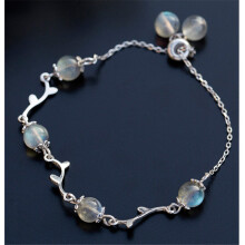 Natural Moonstone Charm Bracelet For Women Girls 925 Silver Bracelet Bangles Adjustable Beaded Jewelry Accessories Gift