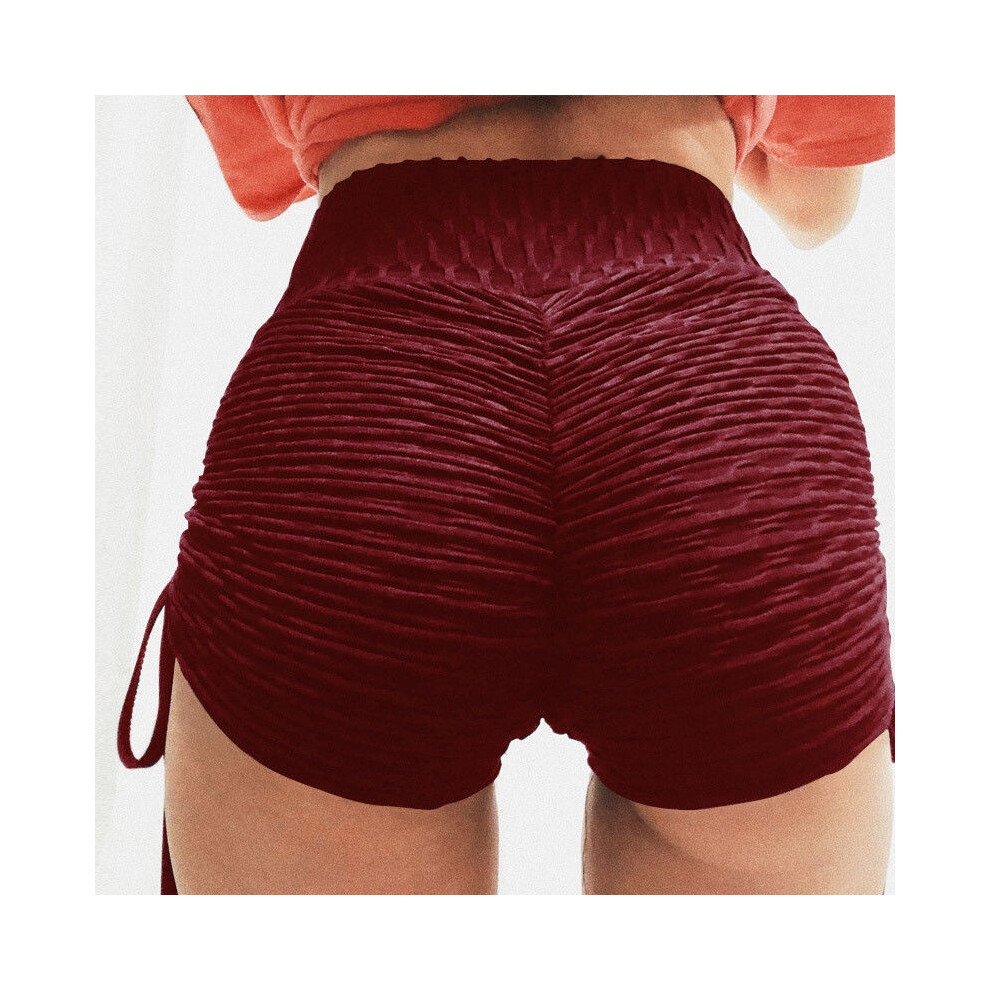 (Dark red, S) Shorts Women Sport Athletic Gym Workout Push Up Lift Fitness Leggings Pants Yoga