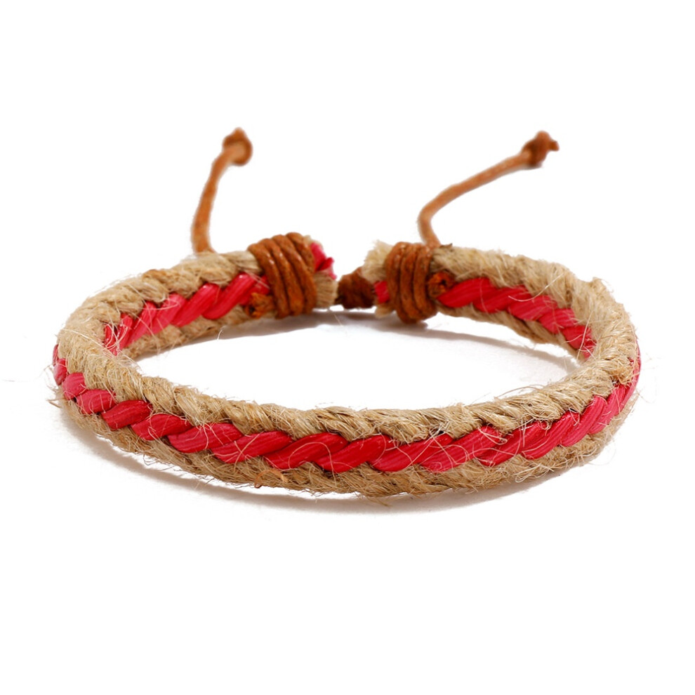 (Red) Colorful Retro Woven Leather Bracelet Trendy Bohemian Design Style Geometric-image-OPC-PH98X8J-NEW