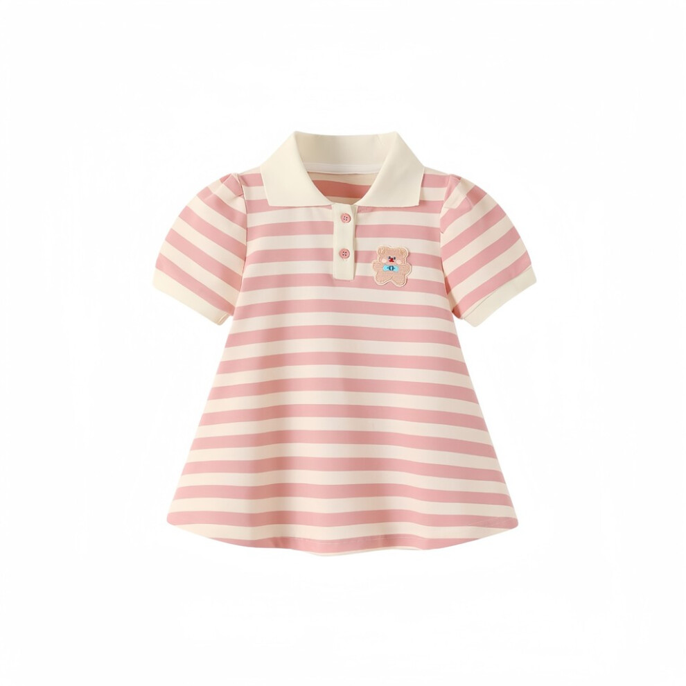 (Pink, 100cm) Striped Children Printed Dress Summer Womens Princess Embroidery Skirt Bear-image-OPC-PH98Z2Y-NEW