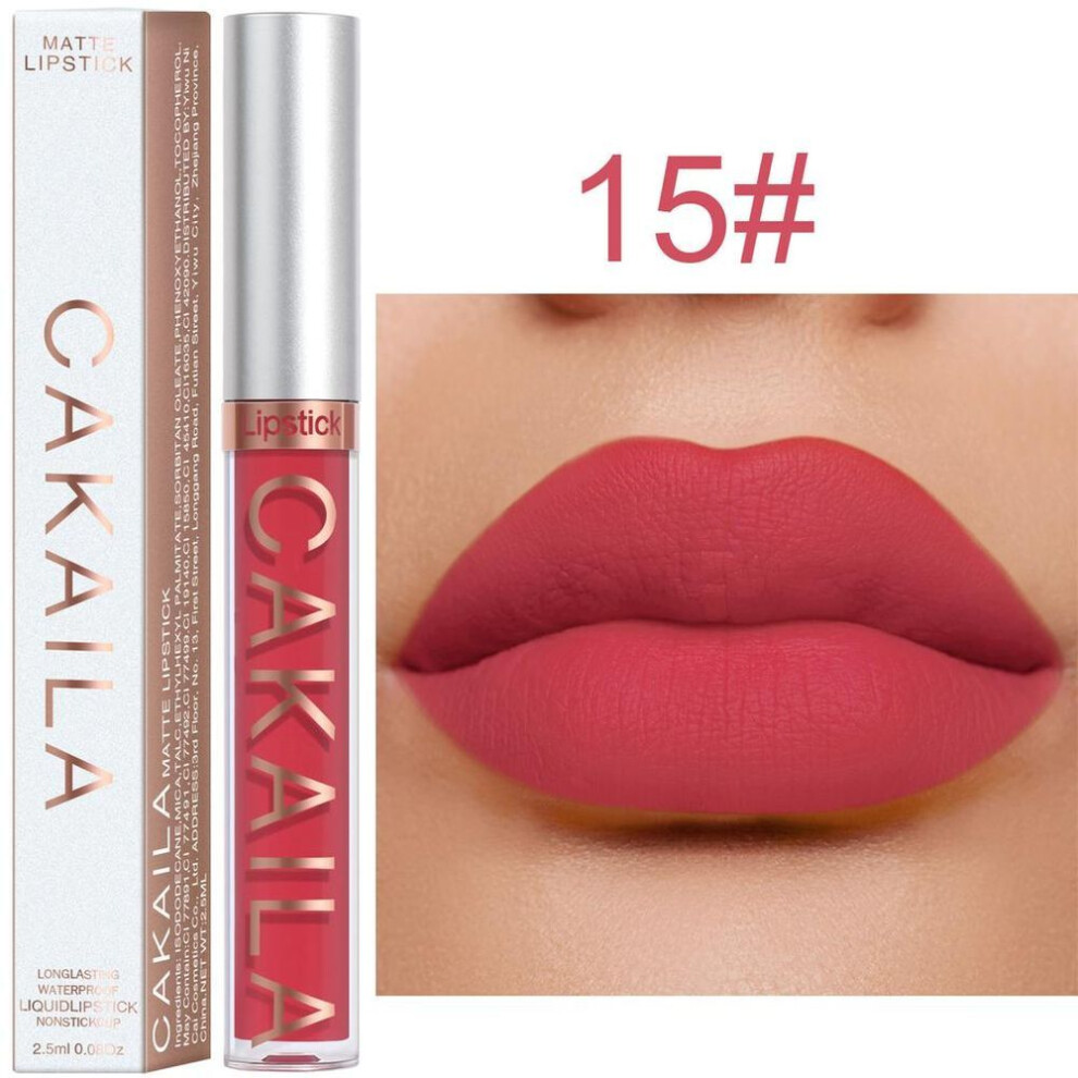 (as the picture, 15#) Waterproof Liquid Lipstick Lip Glaze Matte Velvet Lipstick Lip Gloss Long Lasting Non-marking Red Makeup Cosmetic Nude