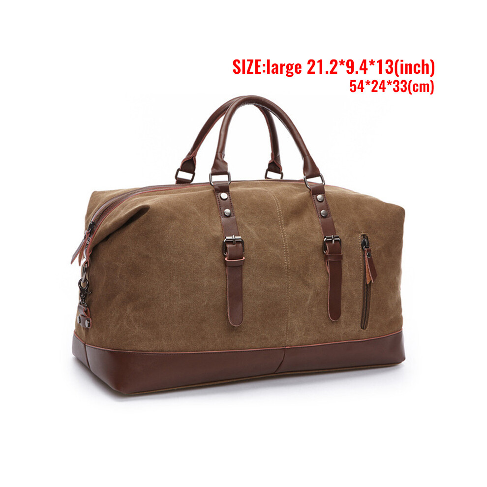 (Café Grand) Valise en toile et cuir pour homme, sac fourre-tout, sac de sport, sac à main, sac de voyage, grand