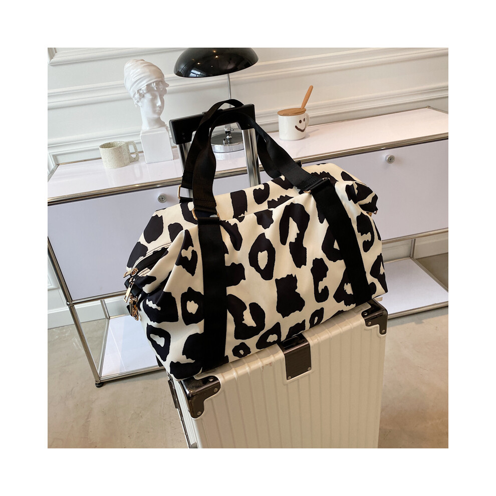 (Noir) Nouveau sac de voyage de luxe en nylon pour femmes, sac de rangement tendance léopard, sac de sport de