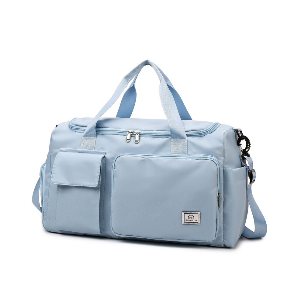Valise pliable (bleu ciel), grande capacité, étanche, avec compartiment à chaussures, sangle, sac de sport multifonctionnel
