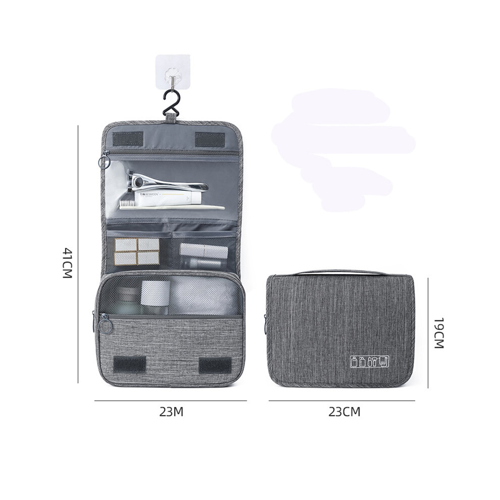 (Gris) Trousse de maquillage de voyage pour femme, trousse de toilette étanche à crochet, trousse de maquillage,