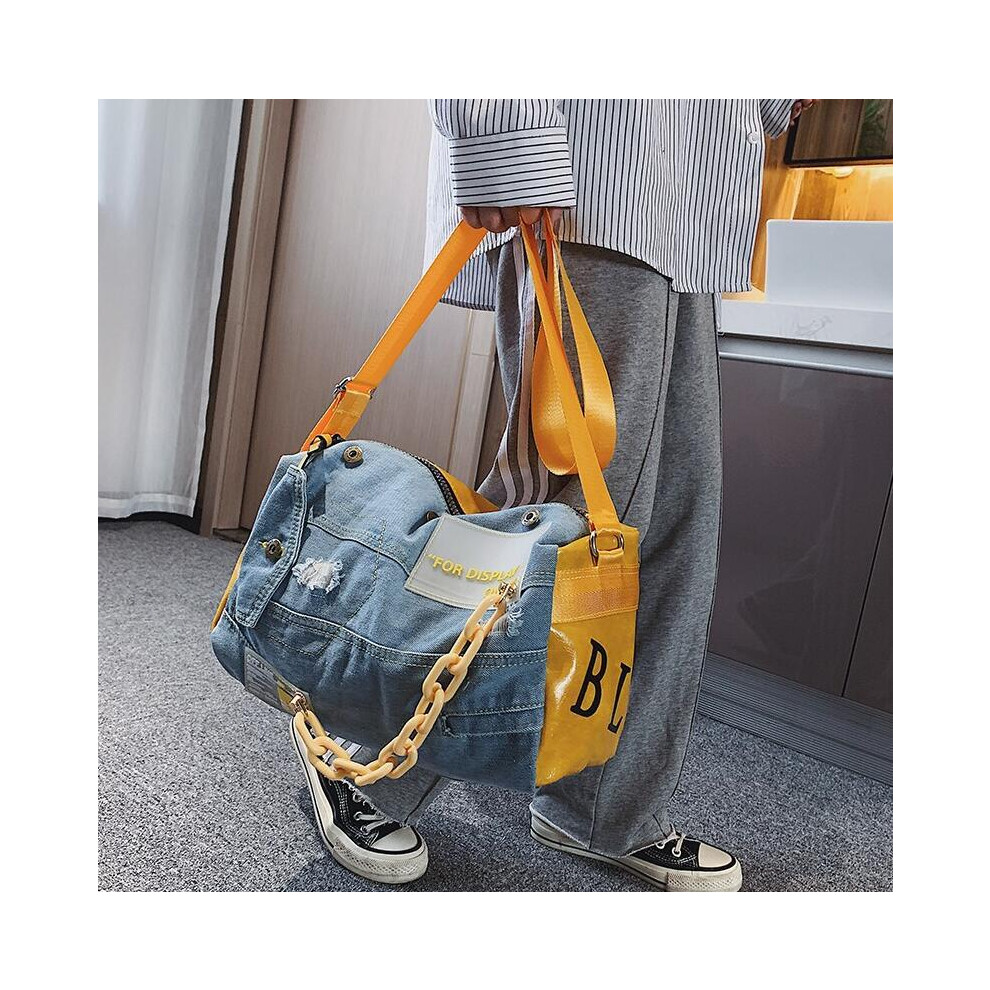 (Jaune) Valise Oxford tendance pour femme/homme, sac de voyage, grand sac de week-end, sac de sport en patchwork