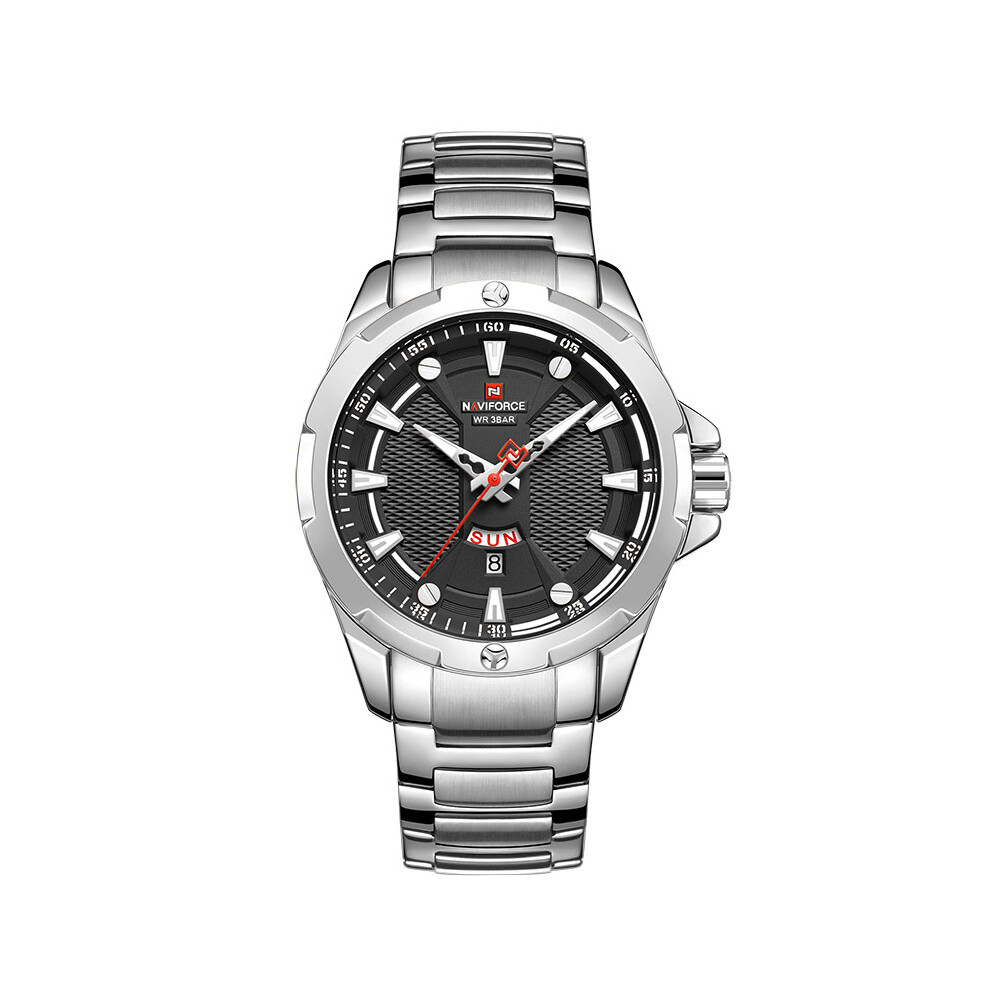 Montres de luxe pour hommes (argent), montre analogique en acier inoxydable, étanche, à quartz, avec date