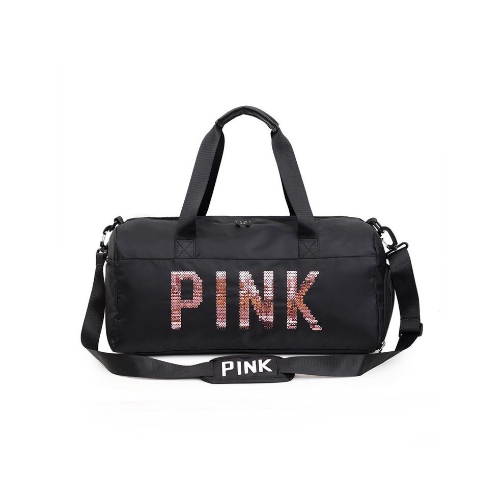 (Noir) Valise Paillettes Rose Sac de Sport Fitness Entraînement Bolsa Sac De Sport Sac à Main Femme Sac de Voyage