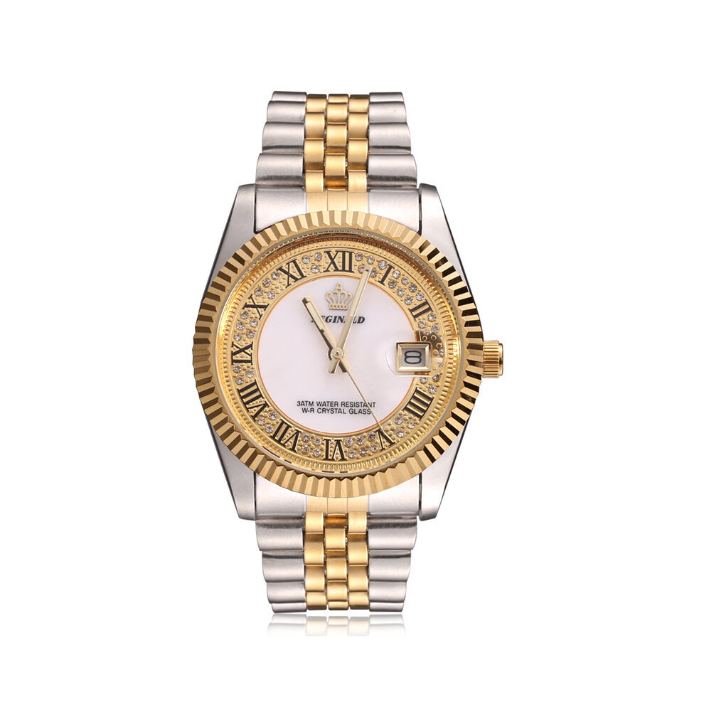 (001-1) Montre de luxe pour homme, bracelet en acier inoxydable 316L, à quartz, avec diamants