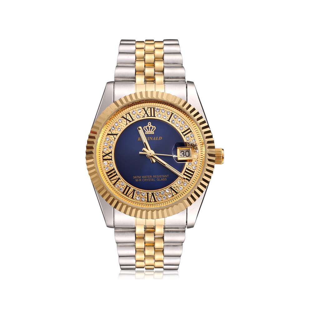 (001-2) Montre de luxe pour homme, bracelet en acier inoxydable 316L, à quartz, avec diamants