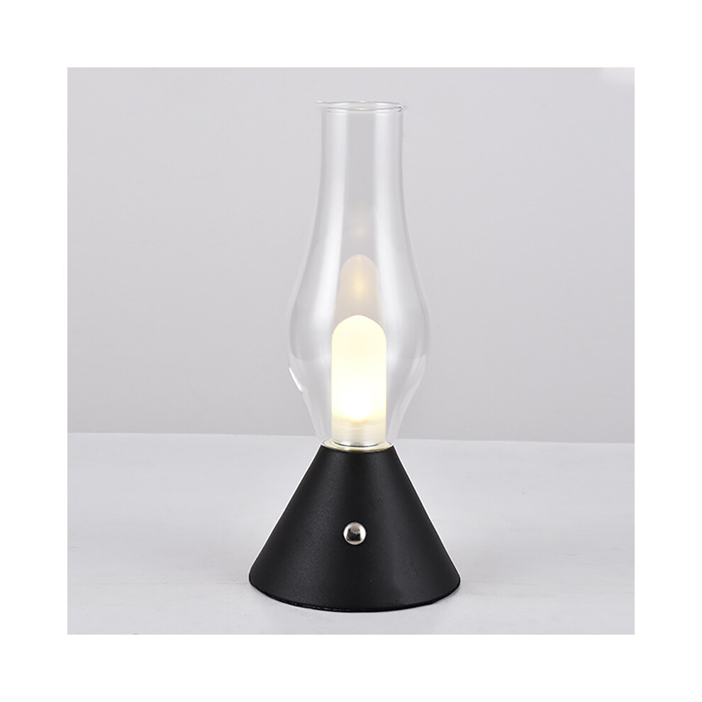 (Chargement de type C A-noir) Lampe de table rétro LED veilleuse en verre rechargeable chambre Table de nuit lumière