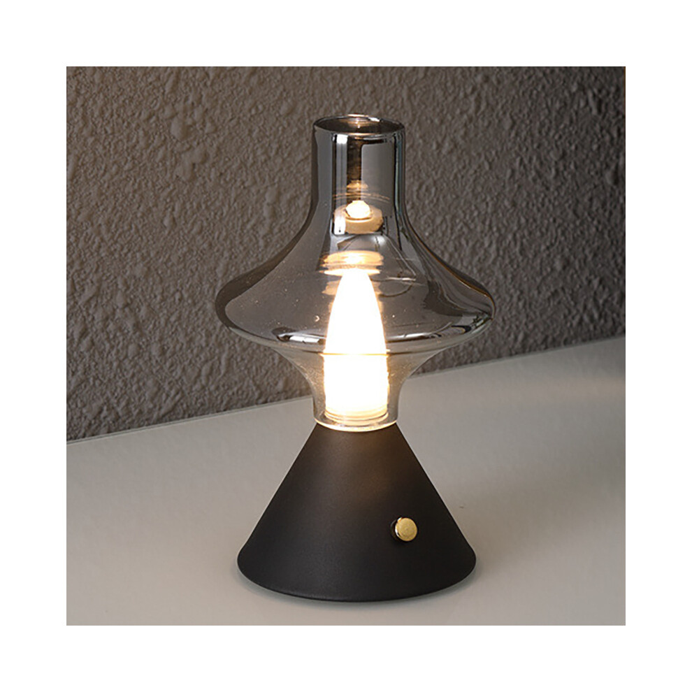 (Charge de type C B-noir) Lampe de table rétro LED veilleuse en verre rechargeable chambre Table de nuit lumière
