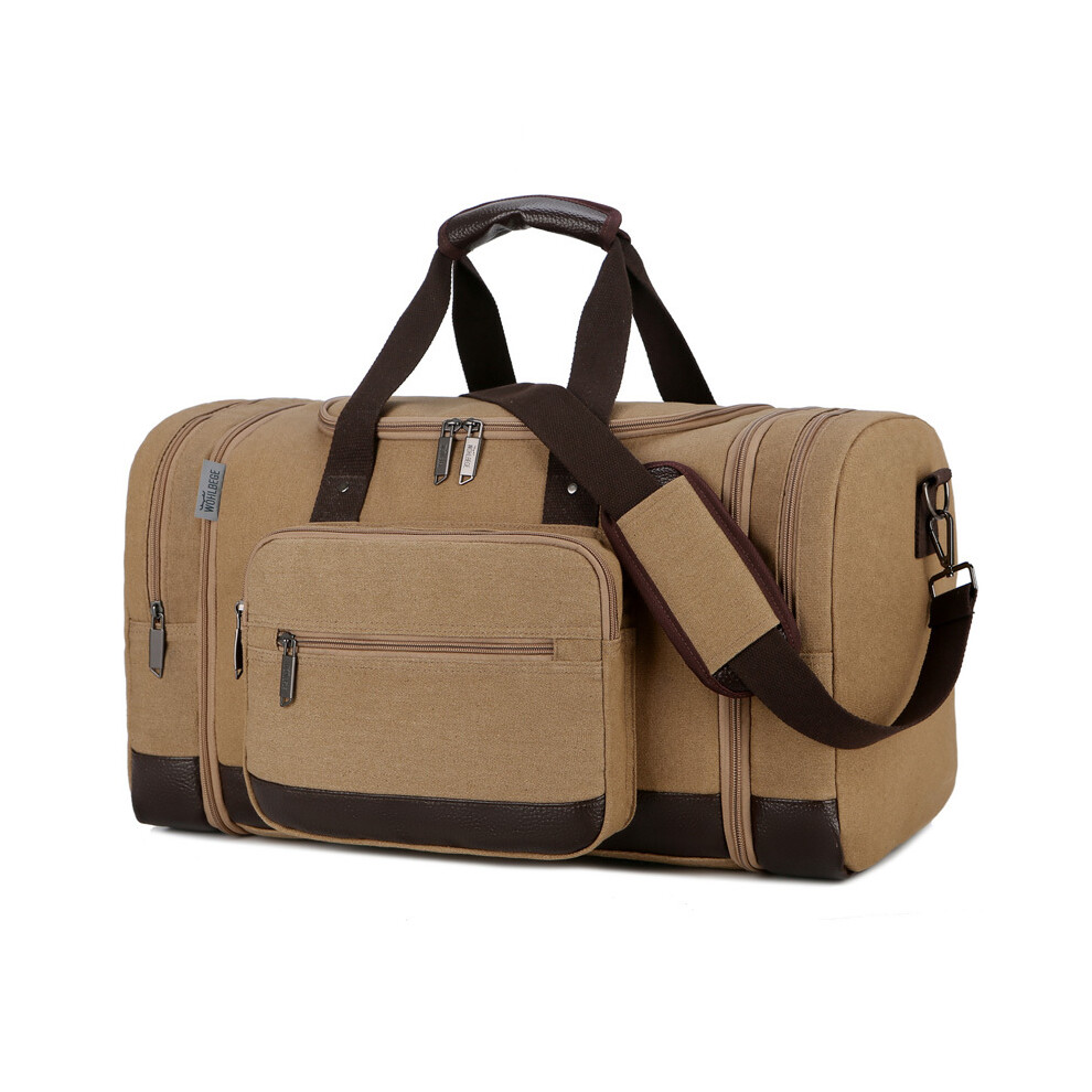 (Kaki) Valises en toile vintage tendance pour hommes, sac de sport, grande capacité, fourre-tout, sac de week-end,