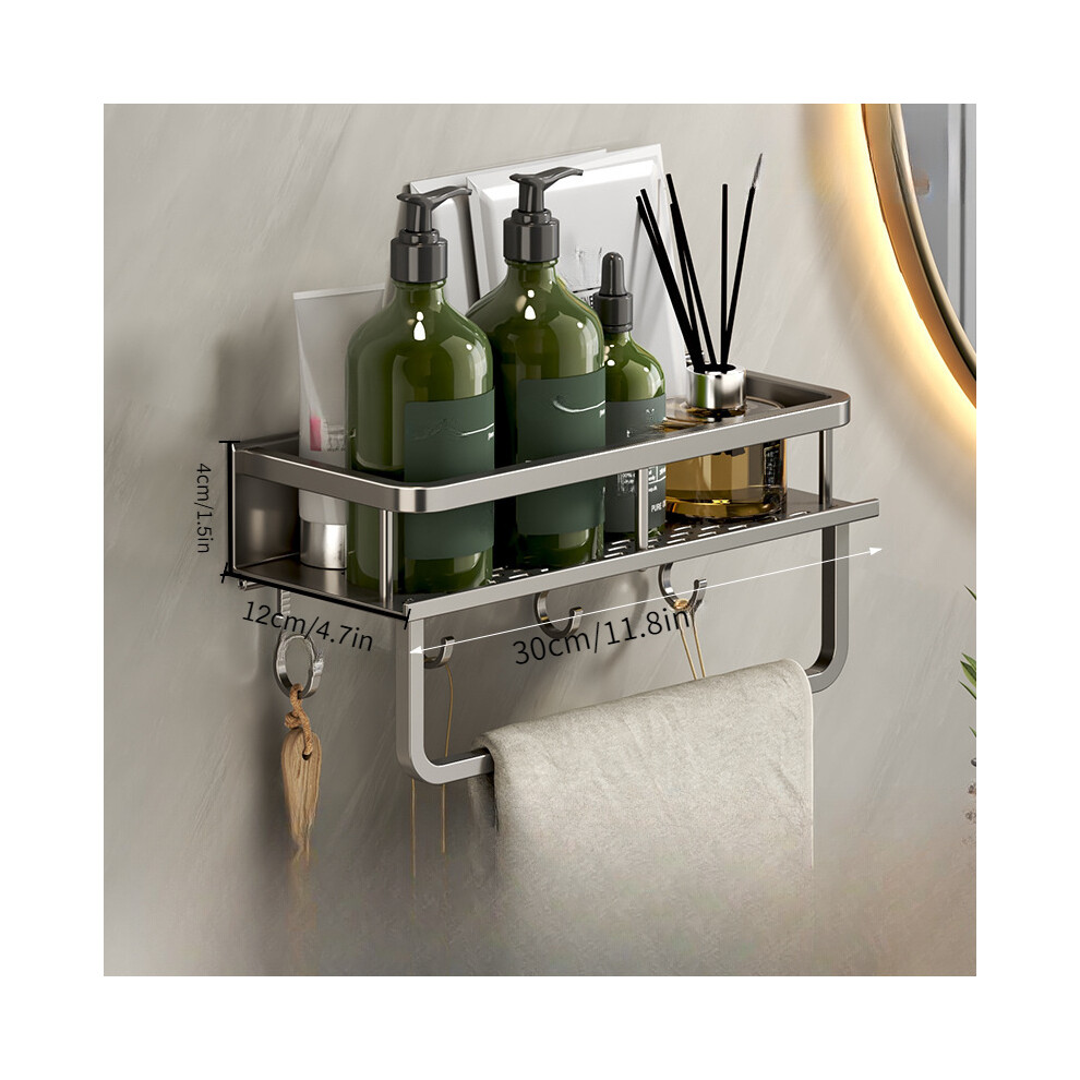 (Tige à crochet grise de 30 cm) Support de rangement polyvalent en aluminium pour accessoires de salle de bain,