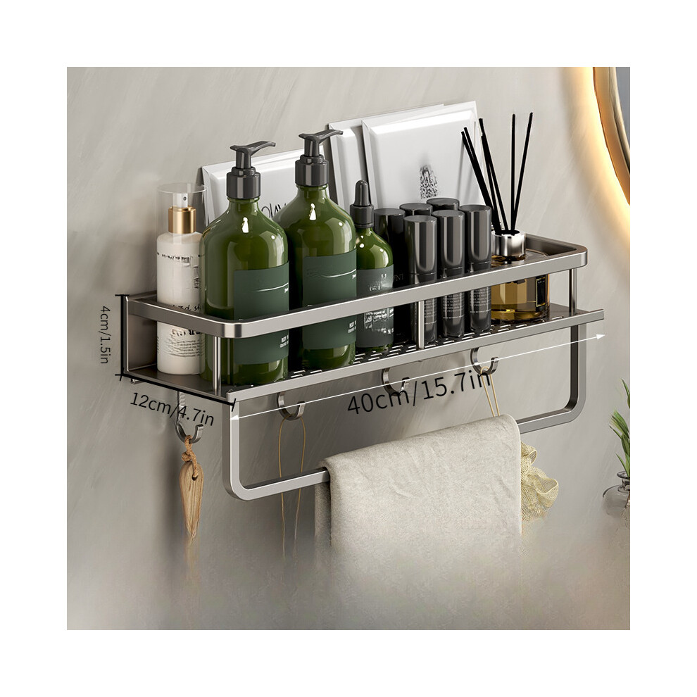 (Tige à crochet grise de 40 cm) Support de rangement polyvalent en aluminium pour accessoires de salle de bain,