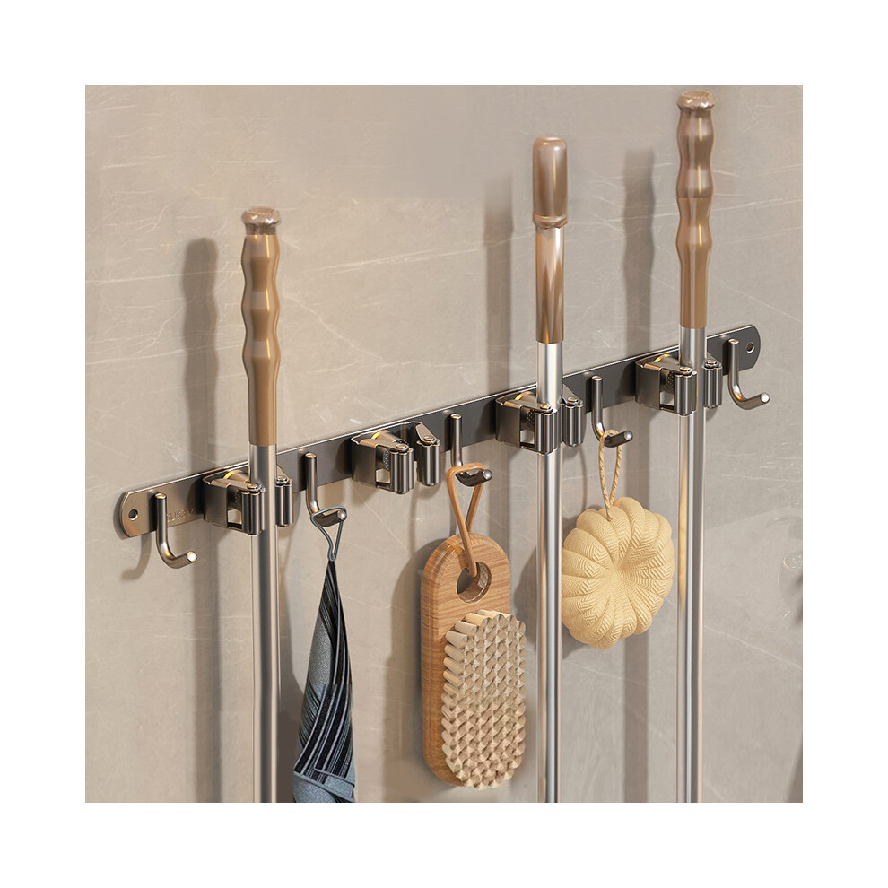 (Gris 5 crochets) Support de balai et serpillière en acier inoxydable, support de rangement mural pour balai et