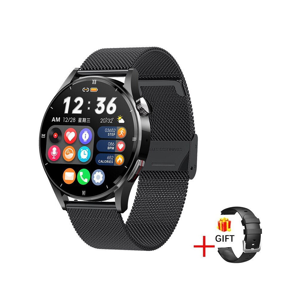 Montre connectée pour adultes, bracelet en maille noire, écran tactile complet, sport, fitness, étanche IP67,