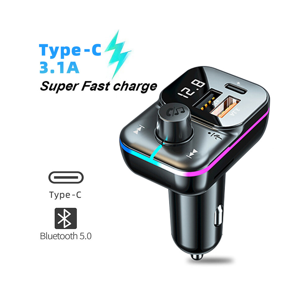 (C24) Chargeur de voiture USB 2 ports Transmetteur FM Adaptateur Bluetooth PD 25 W Chargeur rapide Mains libres