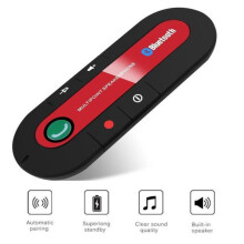 Kit mains libres Bluetooth 4.1 pour voiture (rouge) - Pare-soleil - Haut-parleur Bluetooth - Lecteur MP3 - Chargeur