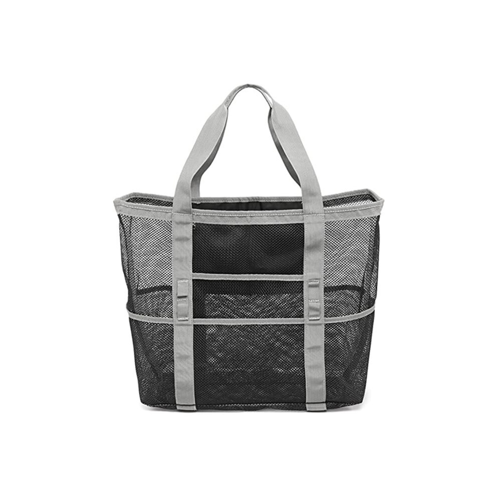 (Gris M) Grand sac de plage pour jouets, poche imperméable pour sous-vêtements, sac en tissu de plage, 8 poches,