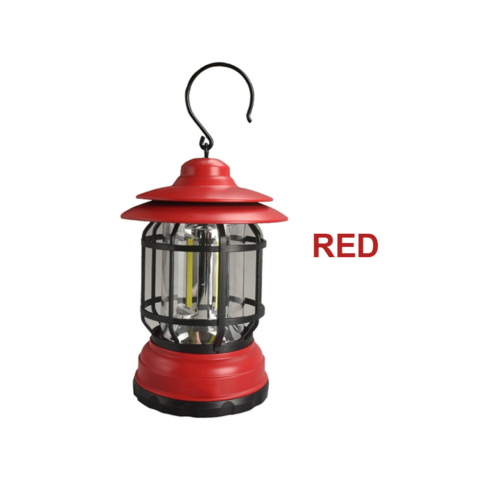 (Rouge) Mini lanterne de camping LED rétro blanc chaud, chargement USB, lampe de tente de voyage, éclairage extérieur