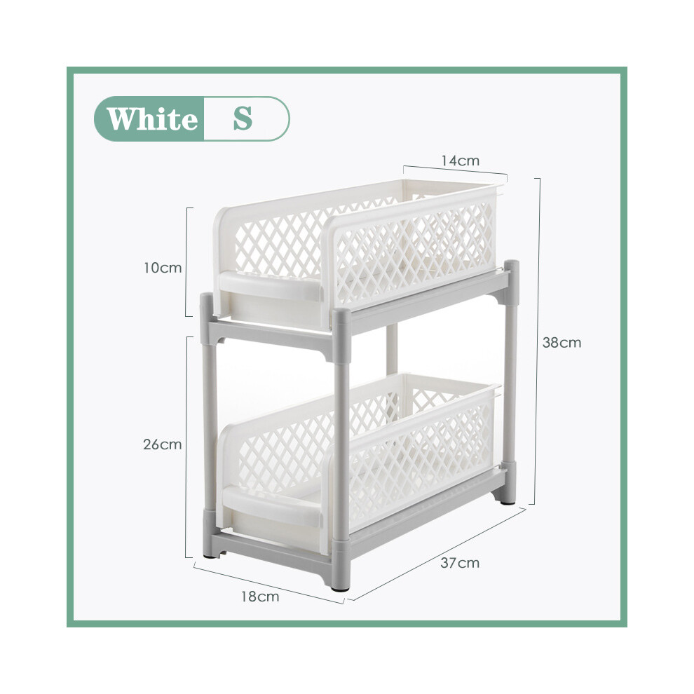 (Blanc-S) Étagère de rangement pour accessoires de salle de bain à 2 niveaux, étagère de rangement pour accessoires