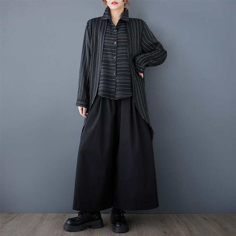 (black) Long Sleeve Oversized Shirts & Blouses For Blouse Casual Loose Spring Autumn Tops Women Button Up Shirt