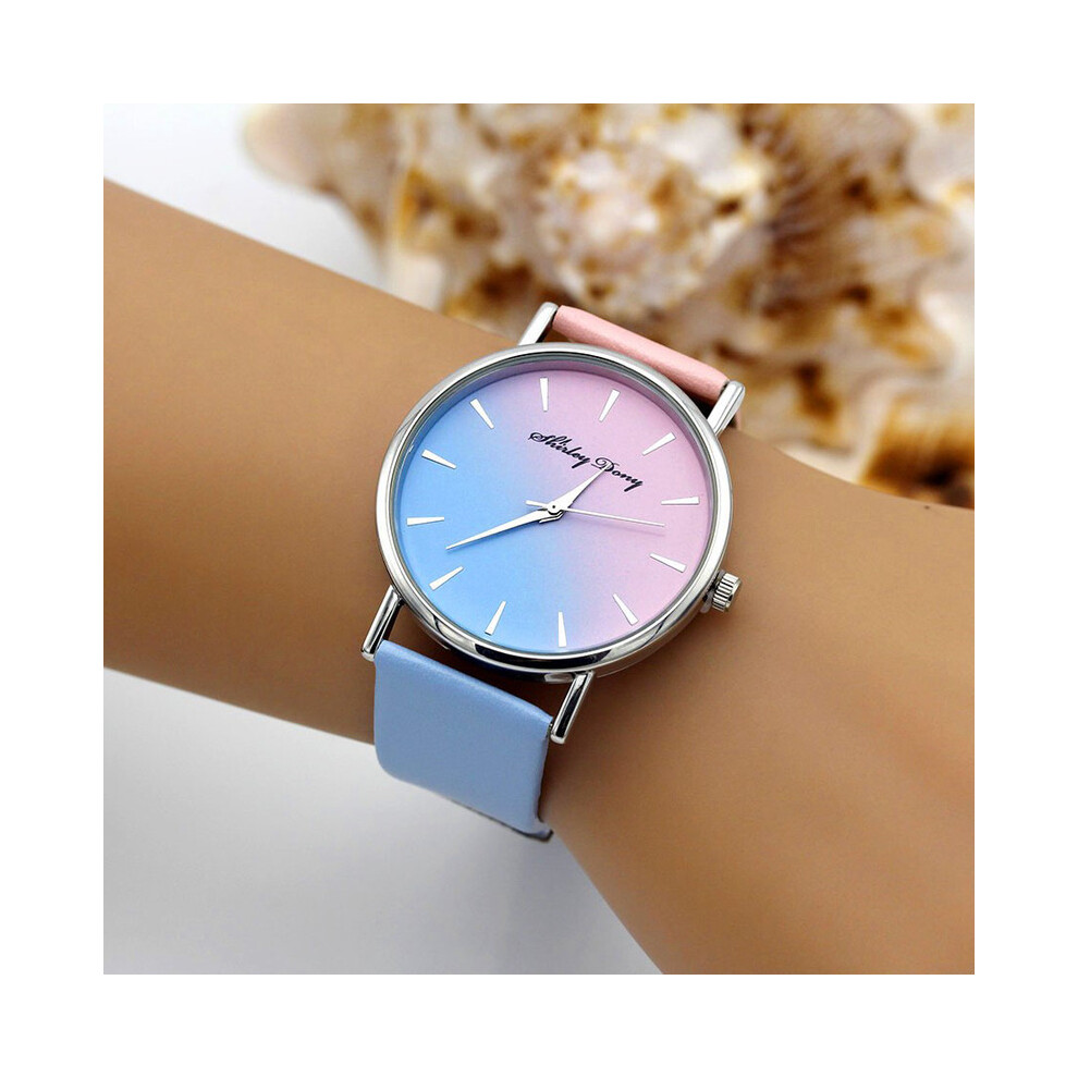 (rose bleu ciel) Nouvelle montre décontractée pour femme à rampe dégradée 2 couleurs Montre-bracelet de luxe pour