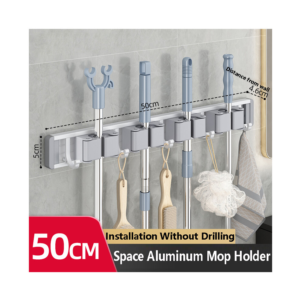 (4 boucles 5 crochets) Support de balai en alliage d'aluminium sans perforation Accessoire de salle de bain Support
