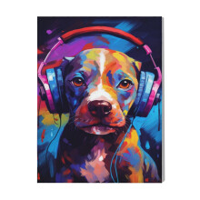 (Dog Headphone=8943) Canvas Print Pop Art Framed DIY Install Kit- 16x20" Popular British Pop Anti-Art Movement Wall Art Home Decor Poster for Office Bedroom Living Room